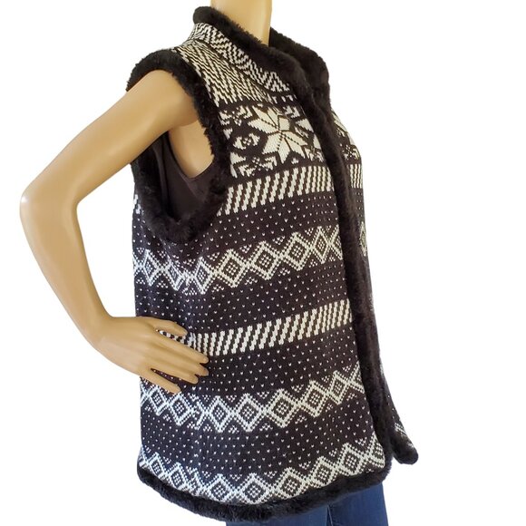 CJ Banks Fair Isle Winter Vest Women's 1X Knit Black & White Lined Sleeveless - Picture 1 of 12